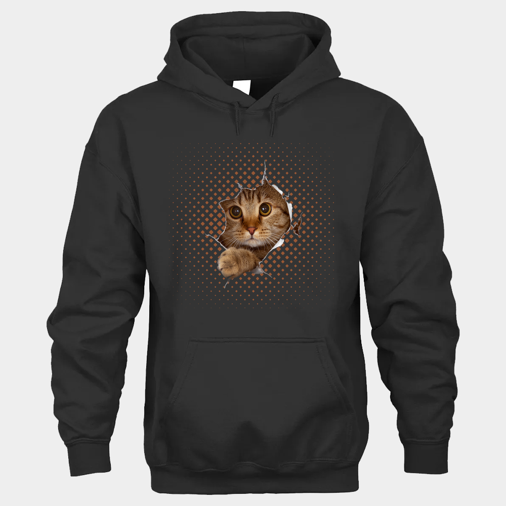 Sweet Kitten Torn Cloth Cat Unisex Hoodie - Black - Glaxycustom