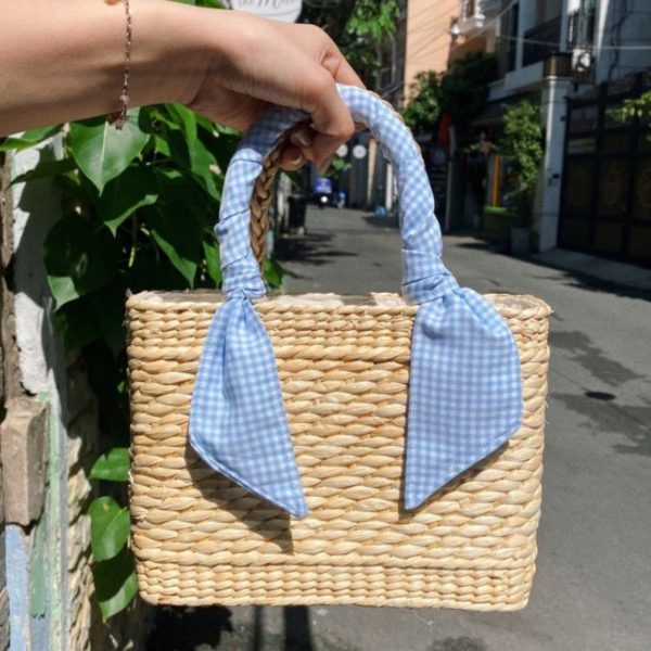 Pastel Striped Knot Handwoven Bag Made From Water Hyacinth