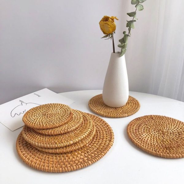 Coasters For Pots And Cups Made Of Rattan