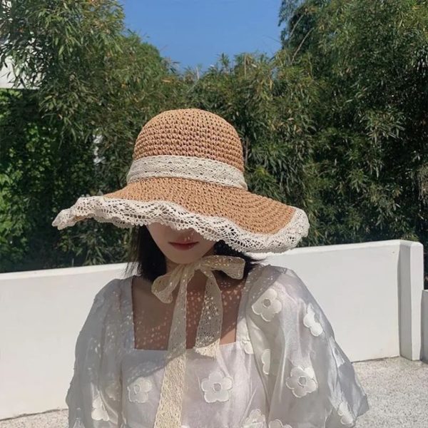 Super Pretty Handmade Soft Straw Hat with Lace