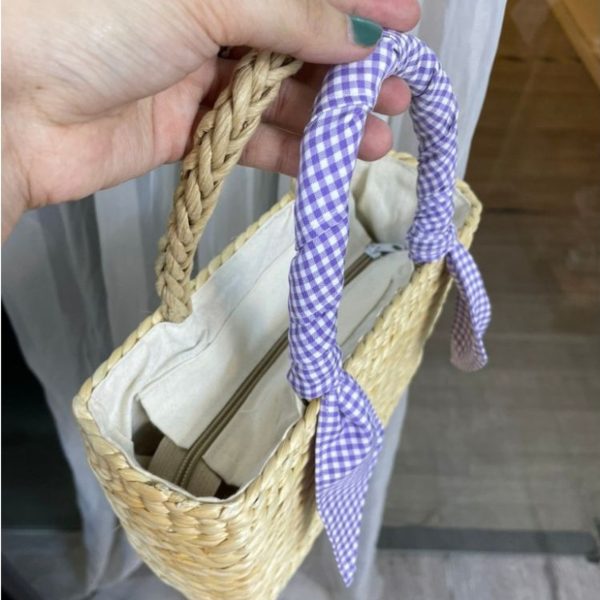 Pastel Striped Knot Handwoven Bag Made From Water Hyacinth