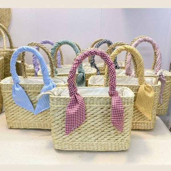 Pastel Striped Knot Handwoven Bag Made From Water Hyacinth